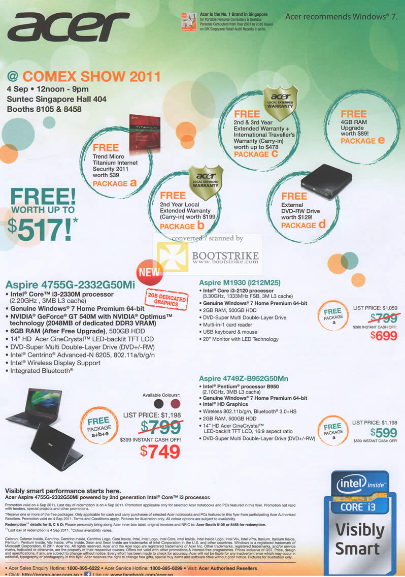 COMEX 2011 price list image brochure of Acer Notebooks Desktop PC Aspire 4755G 2332G50Mn M1930 I212M25 4749Z B952G50Mn