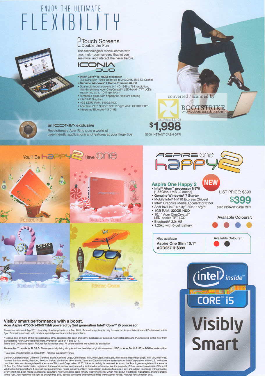COMEX 2011 price list image brochure of Acer Notebooks Iconia Duo Aspire One Happy 2 Netbook Slim