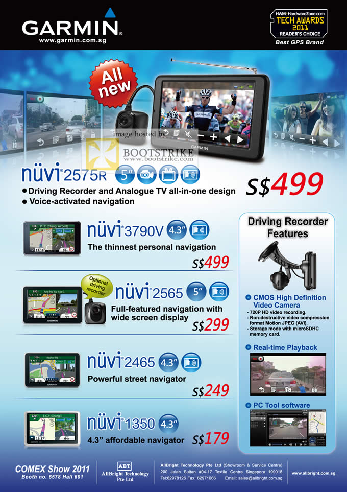 COMEX 2011 price list image brochure of Allbright Garmin GPS Nuvi 2575R 3790V 2565 2465 1350 Driving Recorder TV