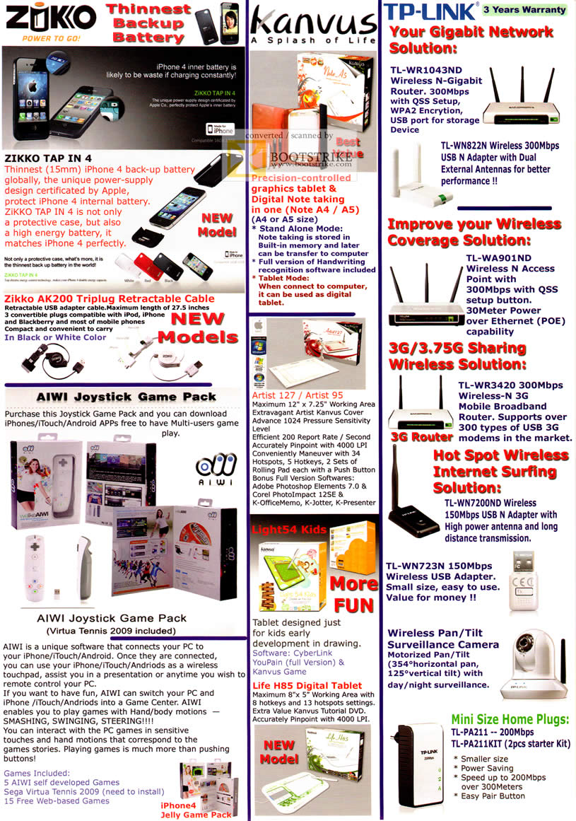 COMEX 2011 price list image brochure of Asia Radio Zikko Tape In 4 AK200 Kanvus Tablet TP-Link Networking AIWI Life H85 HomePlug