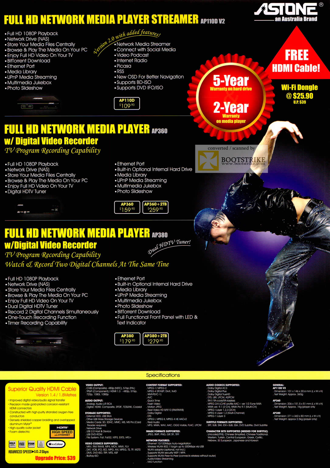 COMEX 2011 price list image brochure of Astone Media Player Streamer AP110D V2 AP360 AP380 Specifications