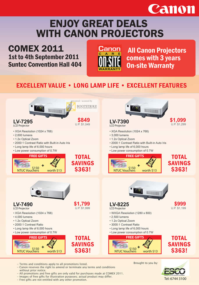 COMEX 2011 price list image brochure of Canon Projectors LV-7295 LV-7390 LV-7490 LV-8225