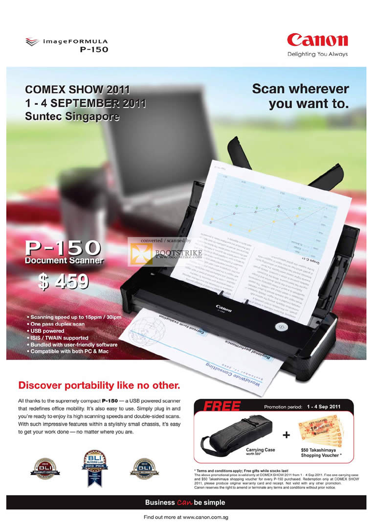 COMEX 2011 price list image brochure of Canon Scanner P-150 Portable
