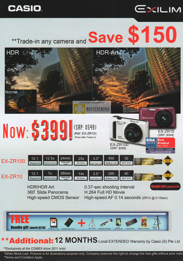 COMEX 2011 price list image brochure of Casio Digital Cameras Exilim ZR100 ZR10
