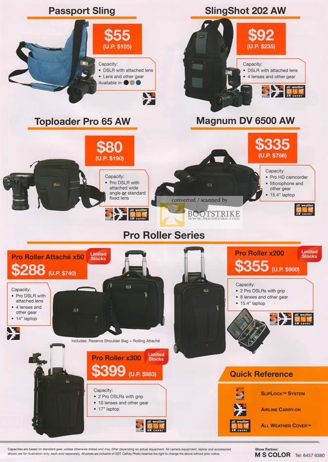 COMEX 2011 price list image brochure of Cathay Photo Lowepro Bags Passport Sling SlingShot 202 AW Toploader Pro 65 AW Magnum DV 6500 AW Pro Roller Attache X50 X200 X300