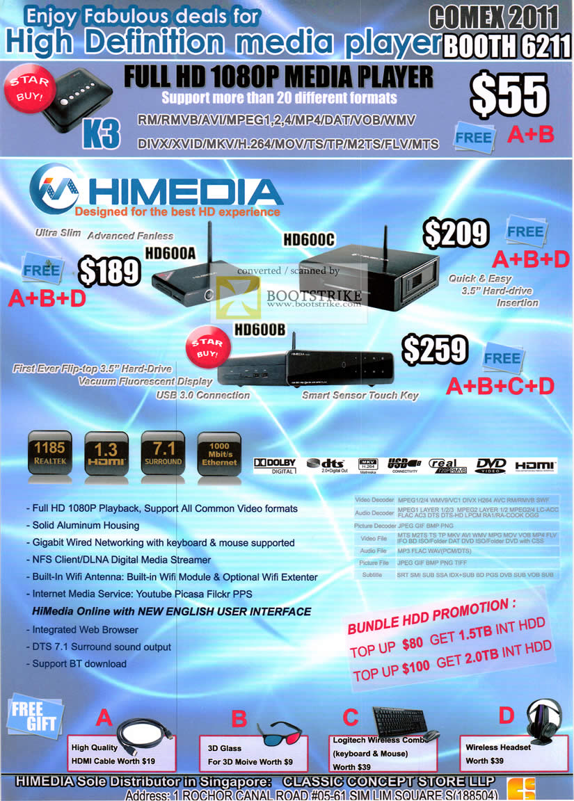 COMEX 2011 price list image brochure of Classic Concept Himedia Media Player K3