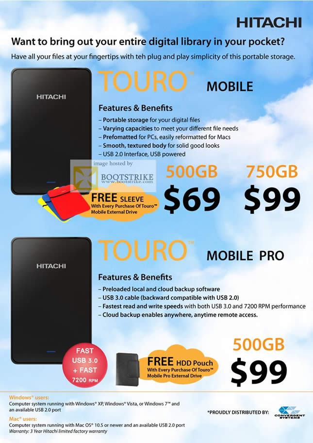 COMEX 2011 price list image brochure of Convergent Hitachi Touro Mobile External Storage Pro
