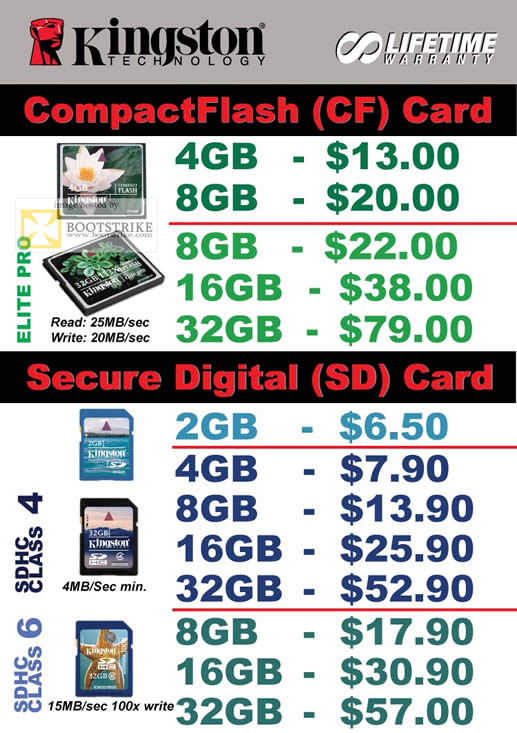 COMEX 2011 price list image brochure of Convergent Kingston CompactFlash Memory Card SDCard SDHC