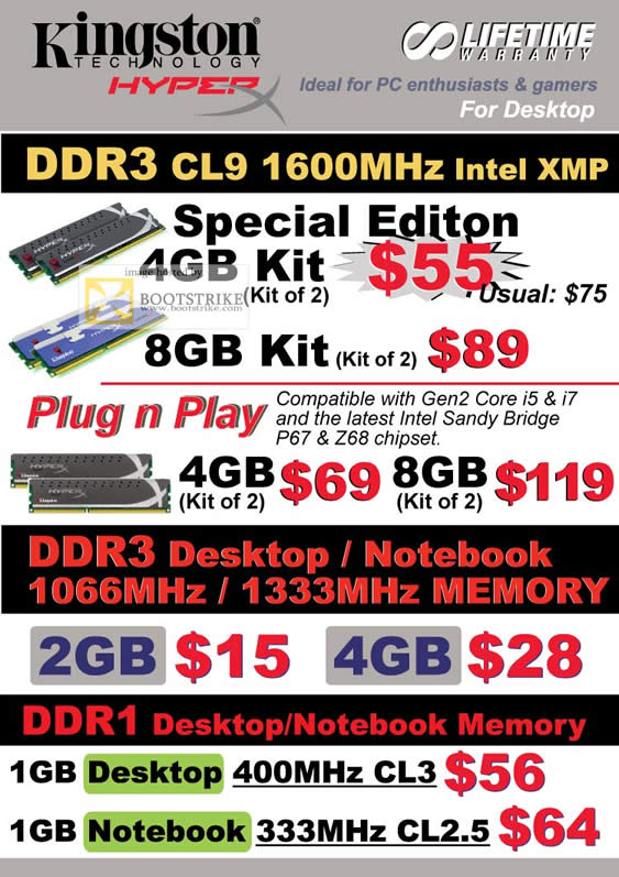 COMEX 2011 price list image brochure of Convergent Kingston Memory DDR3 CL9 1600Mhz HyperX Desktop Notebook DDR1