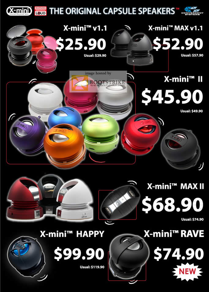 COMEX 2011 price list image brochure of Convergent X-Mini Capsule Speakers V1.1 Max II MAX II Happy Rave