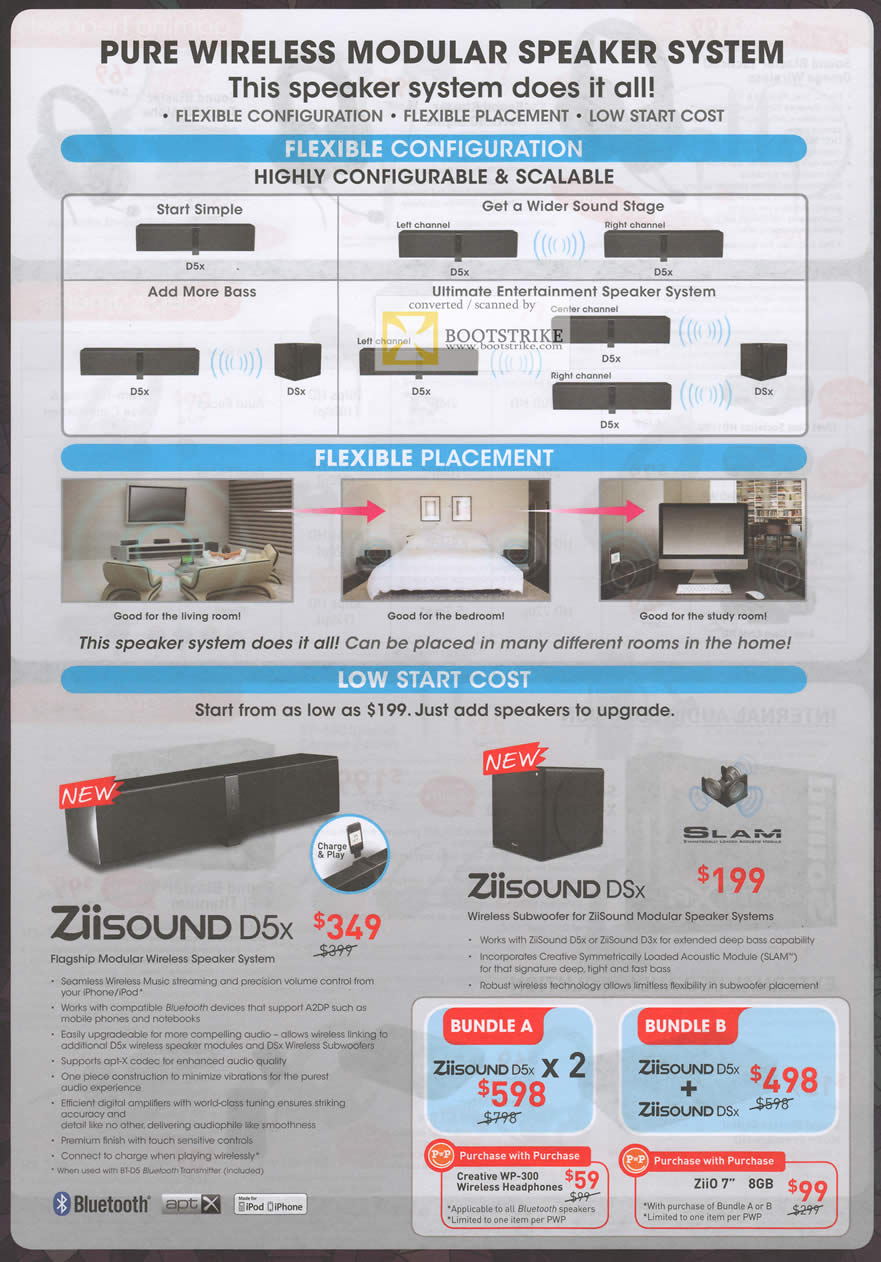 COMEX 2011 price list image brochure of Creative Wireless Modular Speaker System Ziisound D5X DSx Slam