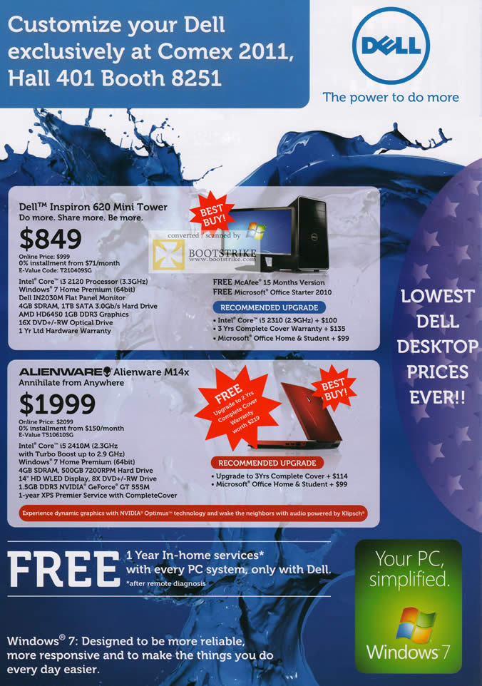 COMEX 2011 price list image brochure of Dell Desktop PC Inspiron 620 Mini Tower Alienware M14x