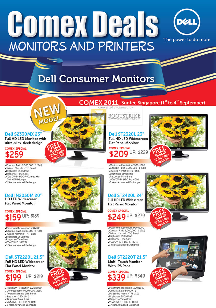 COMEX 2011 price list image brochure of Dell Monitors LED S2330MX ST2320L IN2030M ST2420L ST2220L ST2220T IPS
