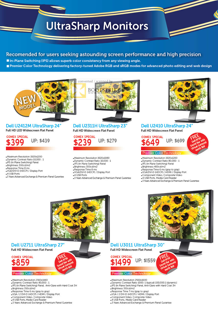 COMEX 2011 price list image brochure of Dell Monitors UltraSharp LED U2412M U2311H U2410 U2711 U3011