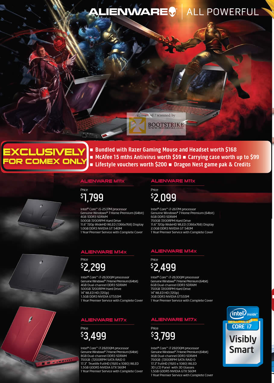 COMEX 2011 price list image brochure of Dell Notebooks Alienware M11x M14x M17x