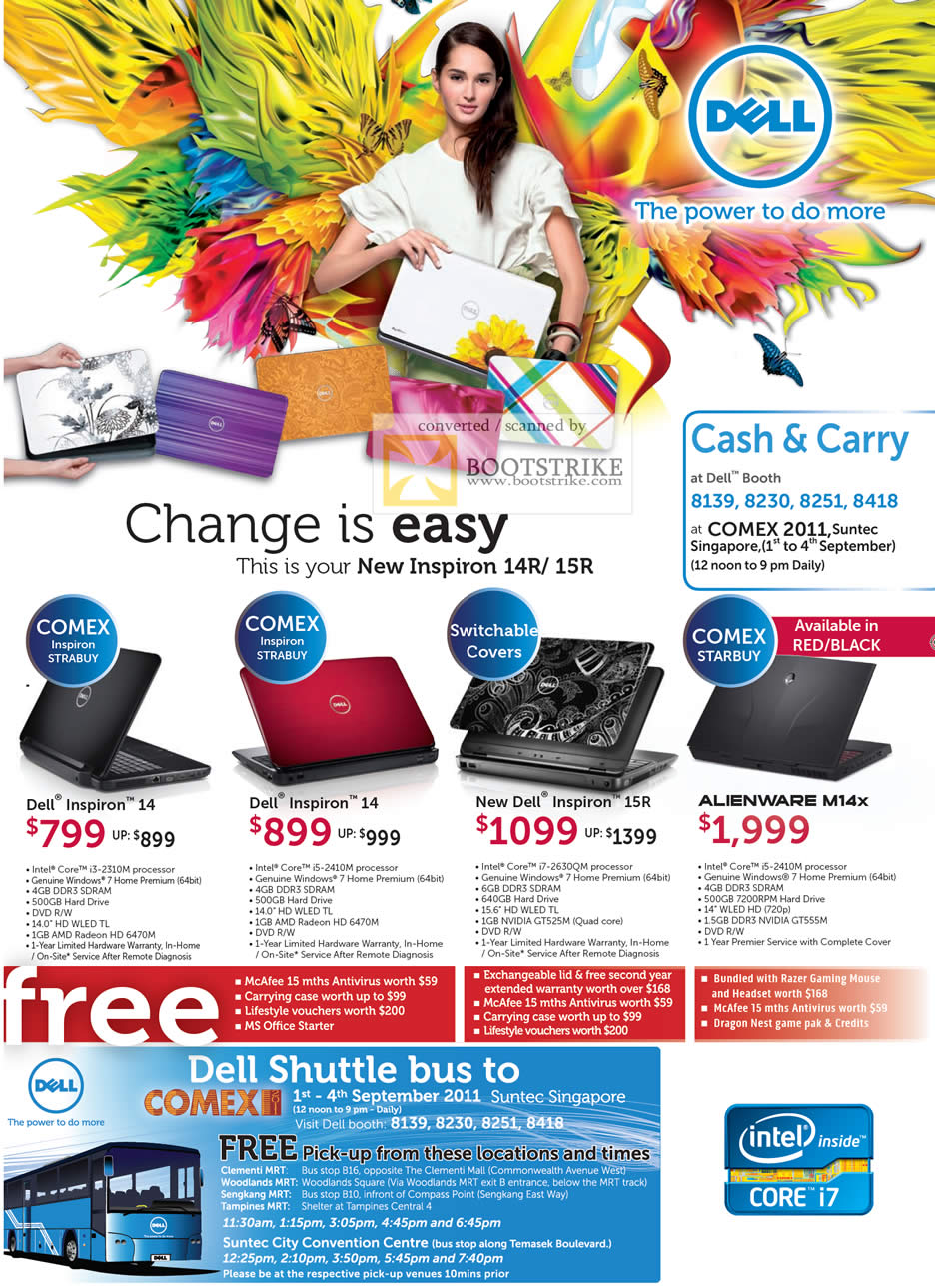 COMEX 2011 price list image brochure of Dell Notebooks Inspiron 14 Inspiron 15R Alienware M14x