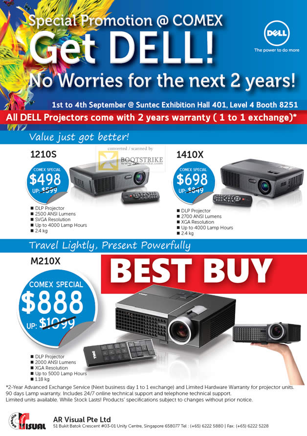 COMEX 2011 price list image brochure of Dell Projectors 1210S 1410X M210X