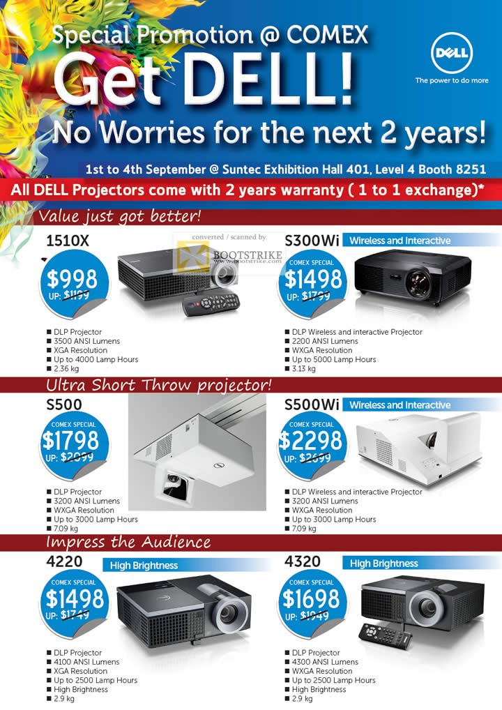 COMEX 2011 price list image brochure of Dell Projectors 1510X S300Wi S500 S500wi 4220 4320