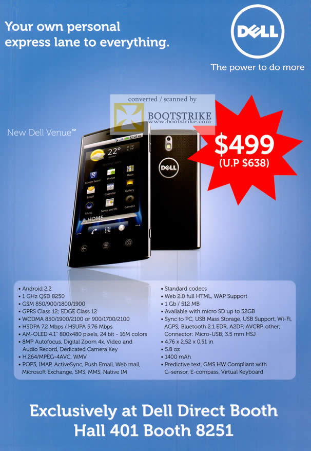 COMEX 2011 price list image brochure of Dell Venue Smartphone Android AM- GPS