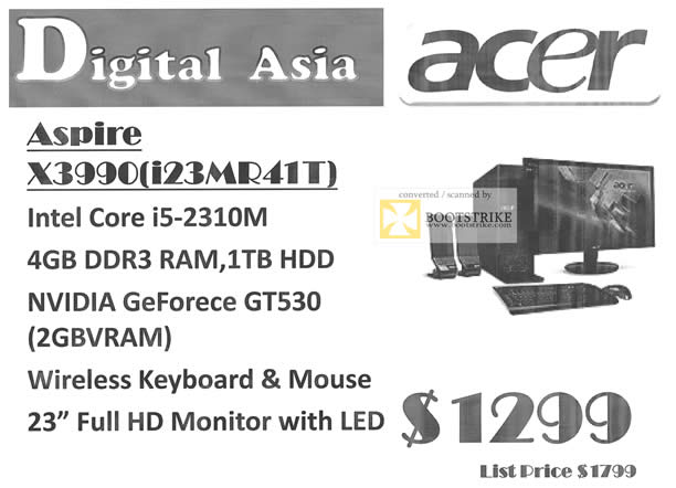 COMEX 2011 price list image brochure of Digital Asia Acer Desktop PC X3990 I23MR41T