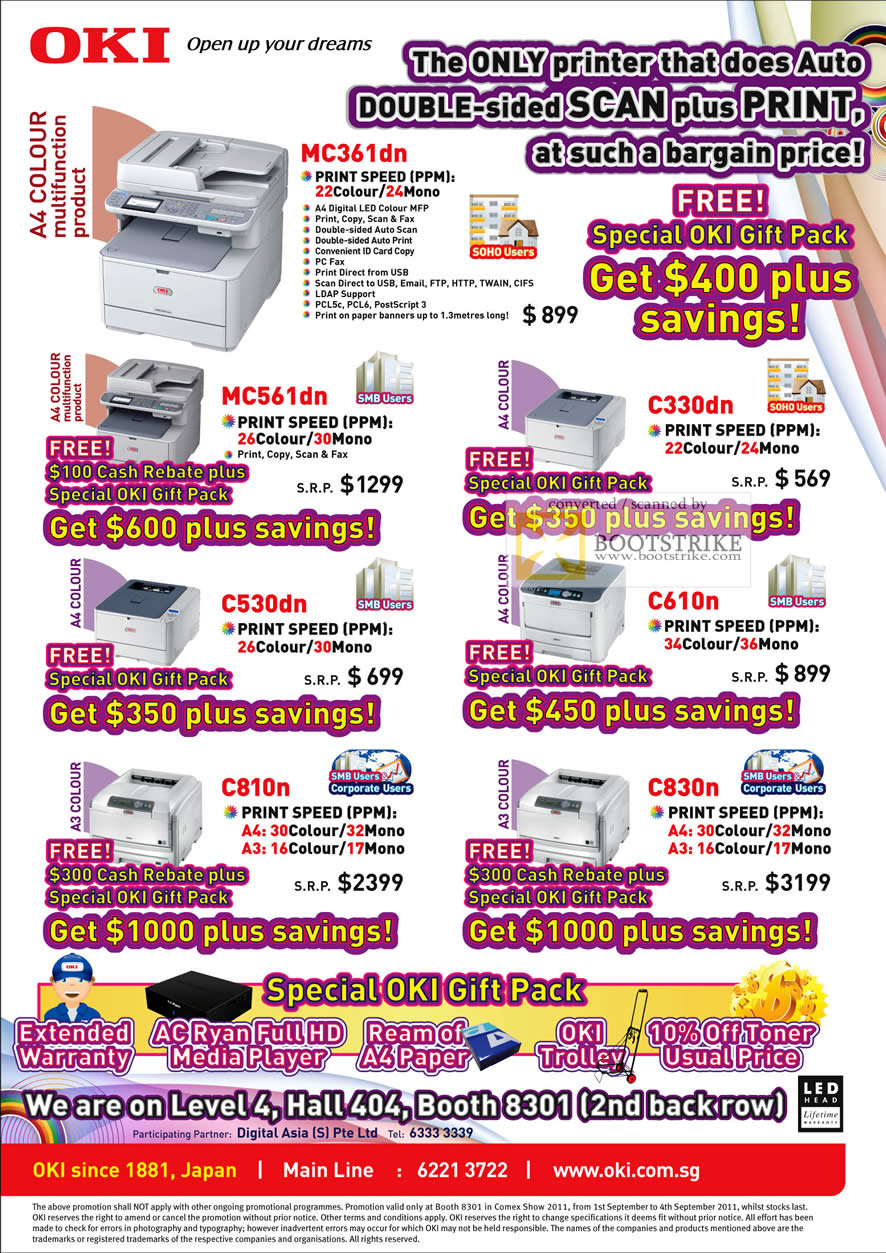 COMEX 2011 price list image brochure of Digital Asia OKI Printers Laser Multifunction Colour MC361dn MC561dn C330dn C530dn C610n C810n C830n
