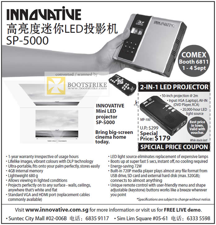 COMEX 2011 price list image brochure of Eastgear Innovative Mini LED Projector SP-5000 MP-100 Coupon