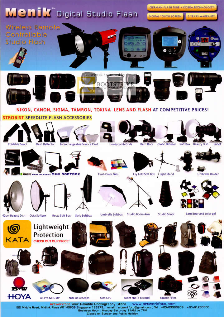 COMEX 2011 price list image brochure of El Dorado Menik Digital Studio Flash Wireless Remote Lens Nikon Canon Sigma Tamron Tokina Strobist Speedlite Kata Hoya