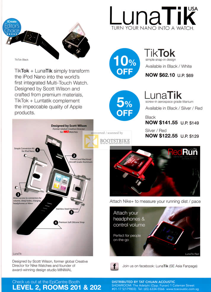 COMEX 2011 price list image brochure of EpiCentre Nano Watch TikTok LunaTik Scott Wilson RedRun Nike