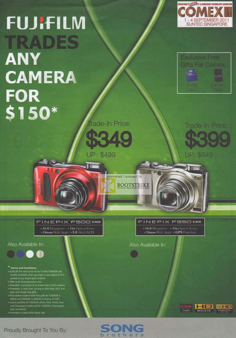 COMEX 2011 price list image brochure of Fujifilm Digital Cameras Trade In Finepix F500 EXR F550 EXR