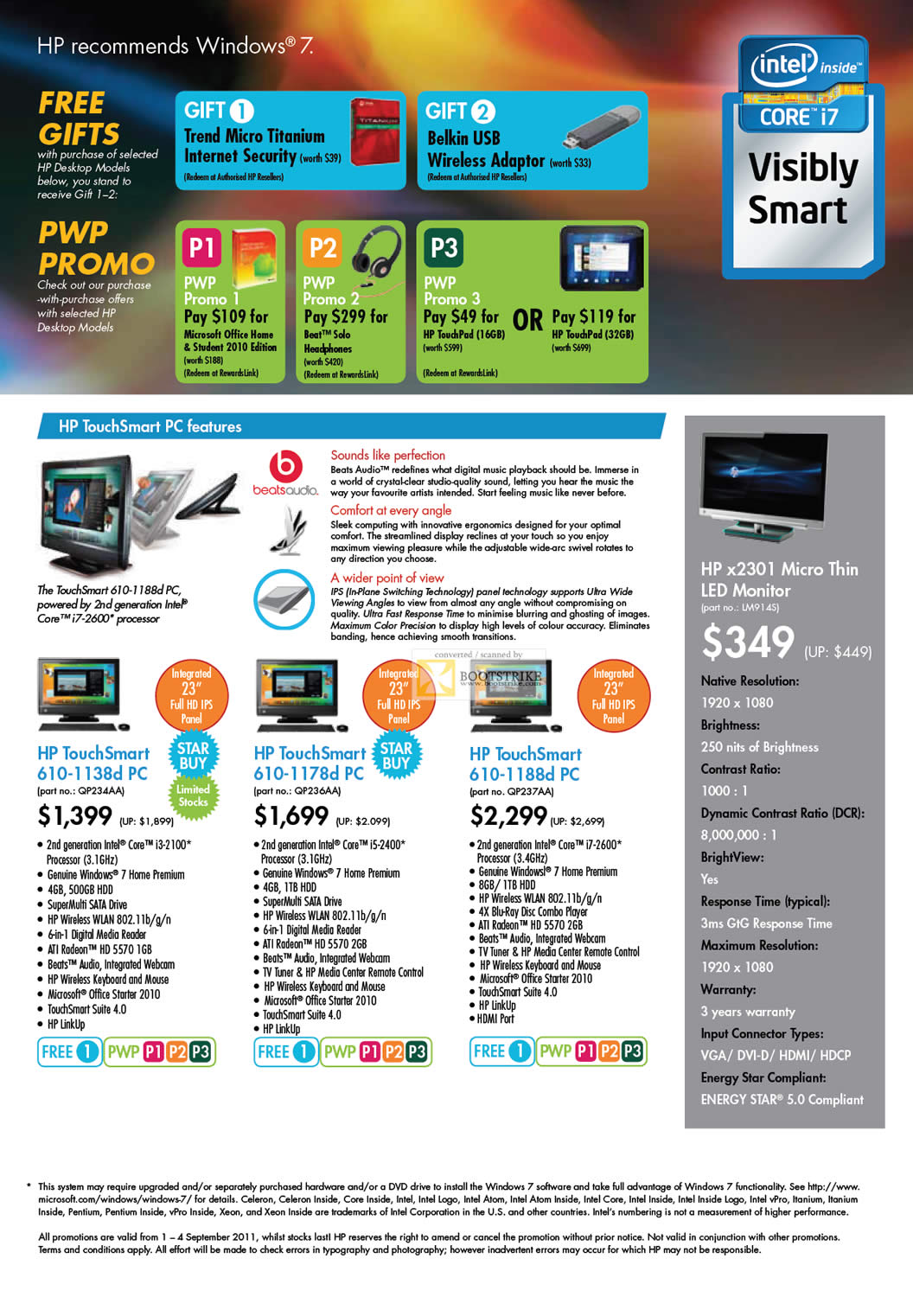 COMEX 2011 price list image brochure of HP Desktop PC TouchSmart 610-1138d 610-1178d 610-1188d