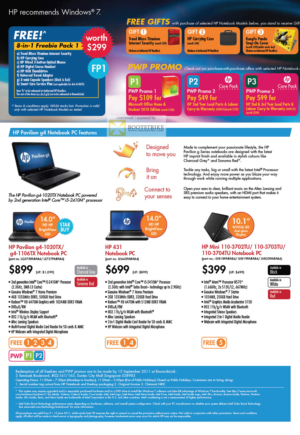 COMEX 2011 price list image brochure of HP Notebooks Pavilion G4-1020TX G4-1106TX 431 Mini 110-3702TU 110-3703TU 110-3704TU
