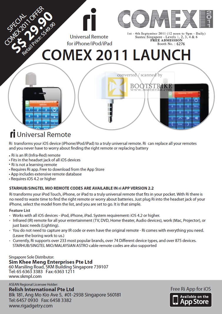 COMEX 2011 price list image brochure of IMS Marketing Ri Universal Remote IPhone IPod IPad