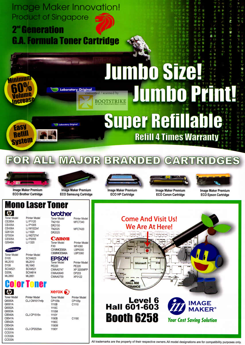 COMEX 2011 price list image brochure of Image Maker GA Formula Toner Cartridge Refill Canon HP Brother Samsung Xerox Premium ECO Cartridge