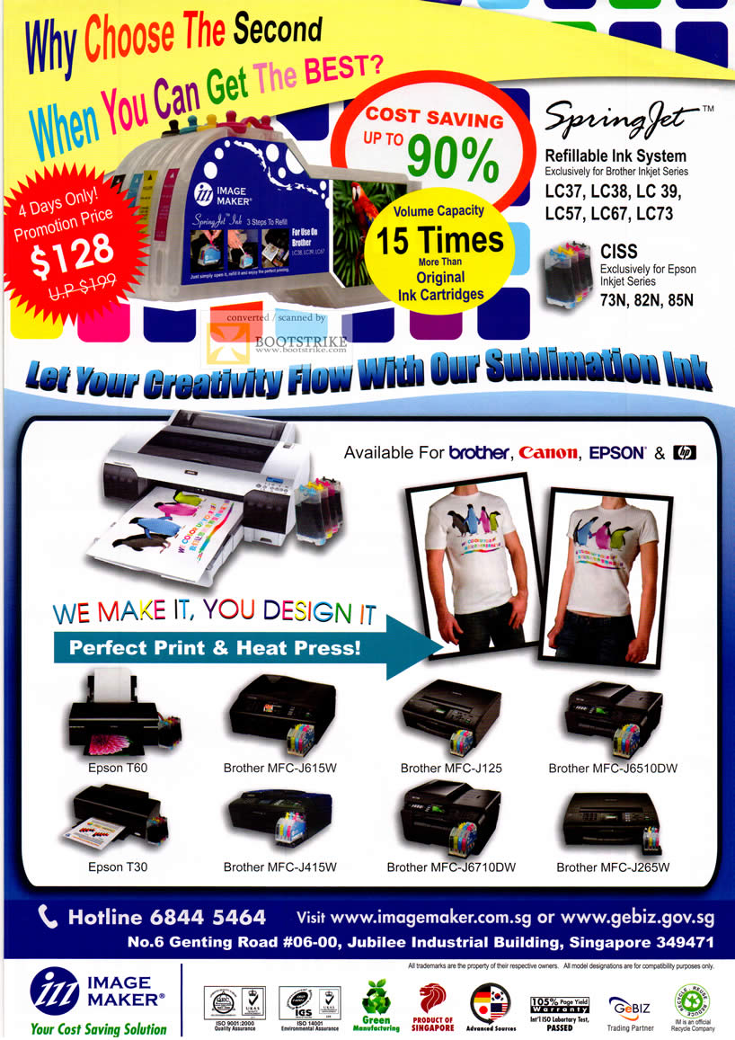 COMEX 2011 price list image brochure of Image Maker SpringJet Ink Cartridge Refill Ink System CISS Epson 73N 82N 85N Sublimation T Shirt Print