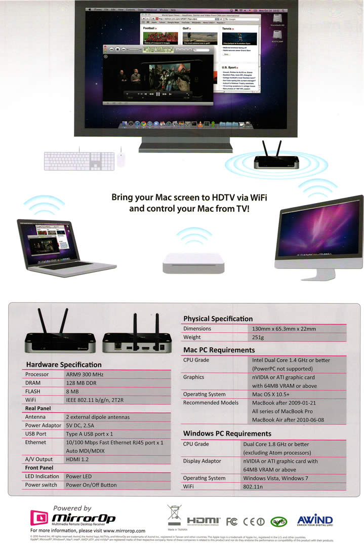 COMEX 2011 price list image brochure of Infinity MirrorOp McTiVia HDTV Screen Wifi TV Specifications