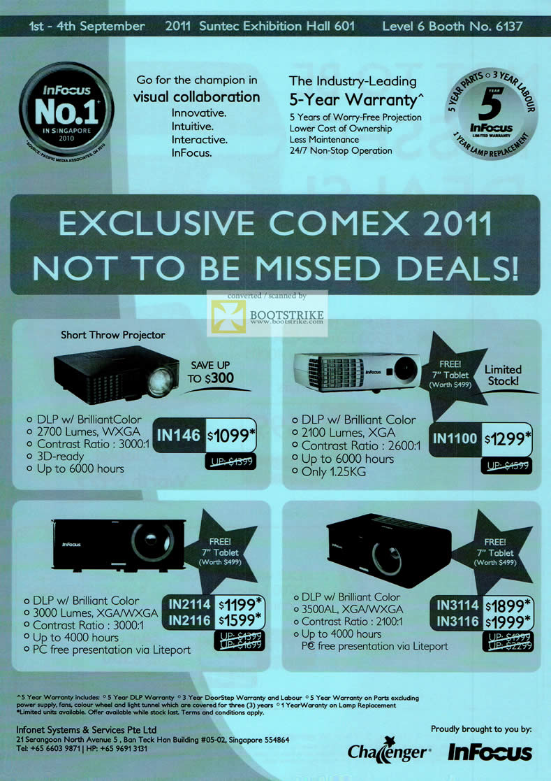 COMEX 2011 price list image brochure of Infocus Projectors IN146 IN1100 IN146 IN1100 IN2114 IN2116 IN3114 IN3116