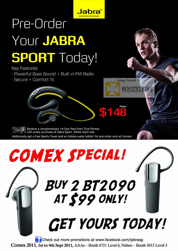 COMEX 2011 price list image brochure of Jabra Bluetooth Headset Sport BT2090