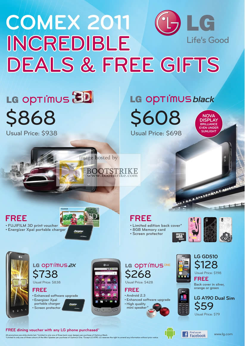 COMEX 2011 price list image brochure of LG Mobile Optimus 3D Smartphone Black 2X One GD519 A190 Dual Sim