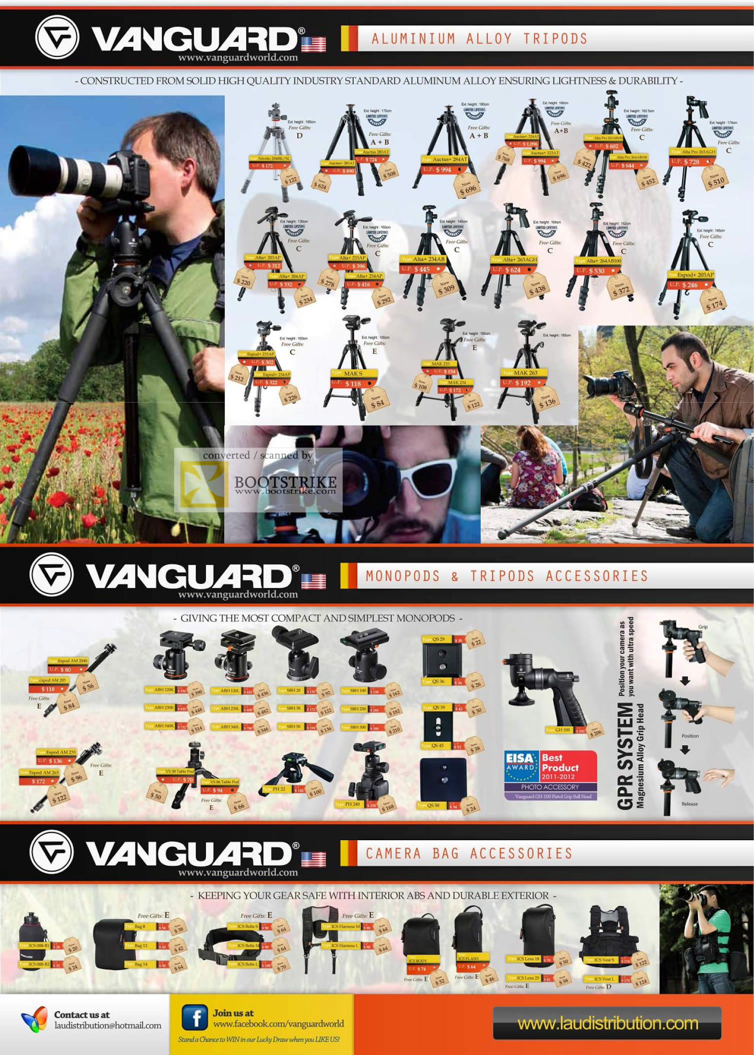 COMEX 2011 price list image brochure of Lau Intl Vanguard Aluminium Alloy Tripods Monopods Accessories Camera Bag