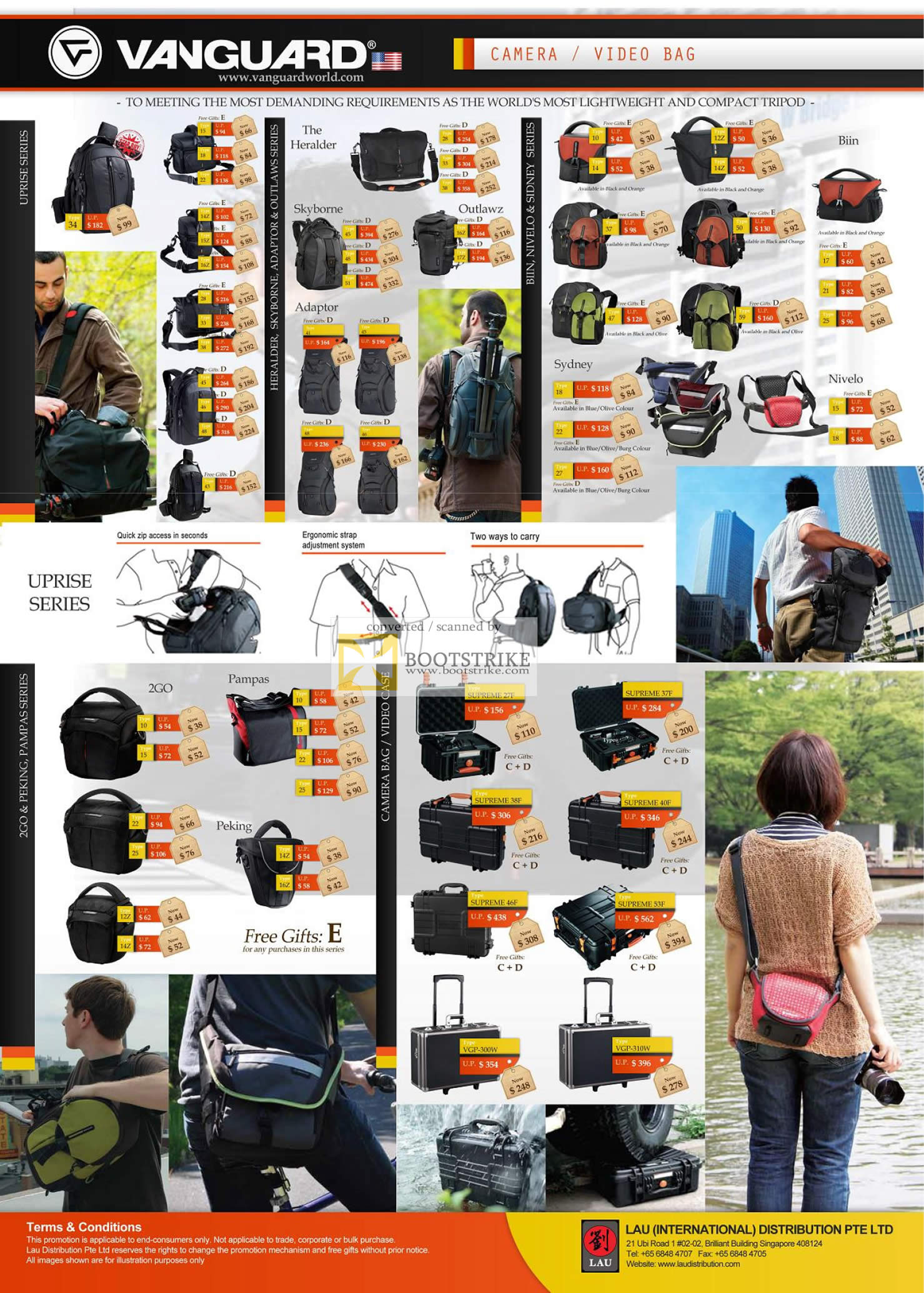 COMEX 2011 price list image brochure of Lau Intl Vanguard Camera Video Bags Heralder Skyborne Adaptor Sydney Uprise Pampas Peking