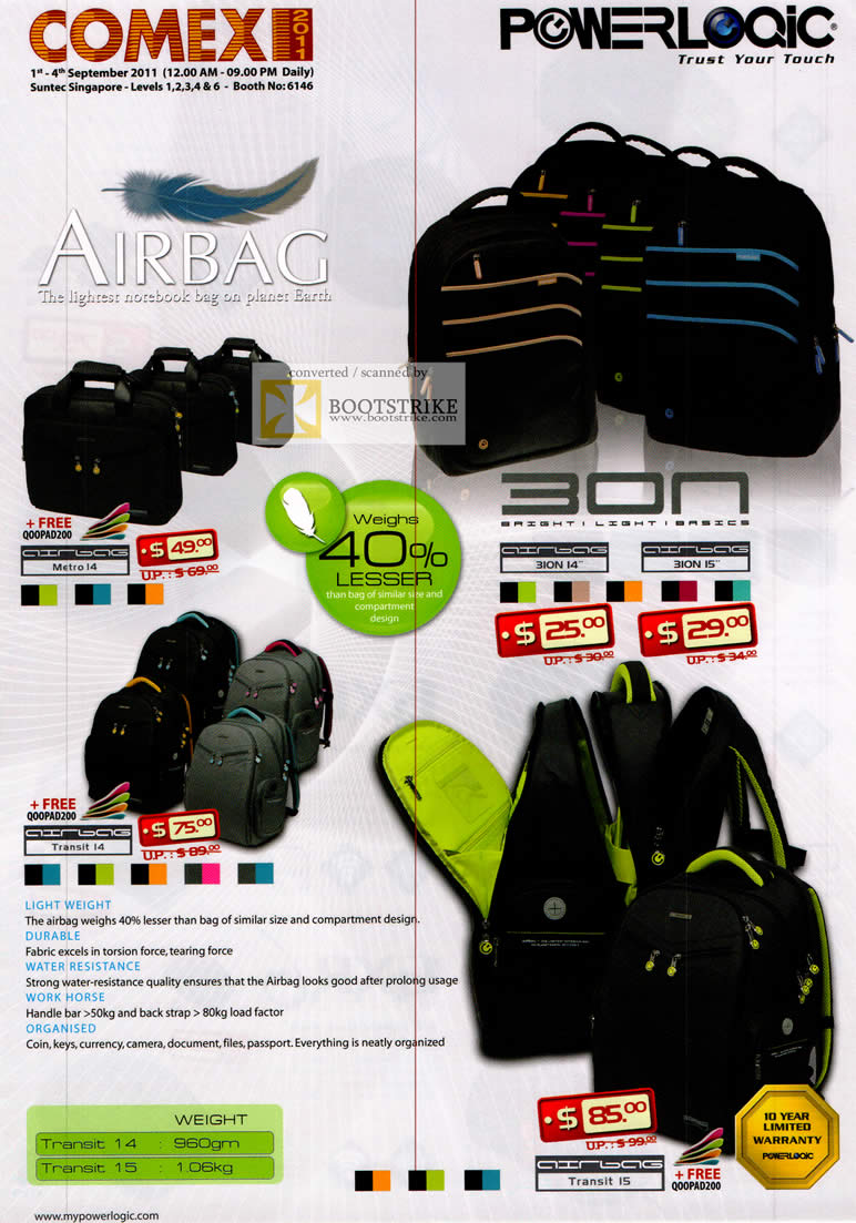 COMEX 2011 price list image brochure of Leap Frog Powerlogic 3on Airbag Notebooks Bag Transit 15 14