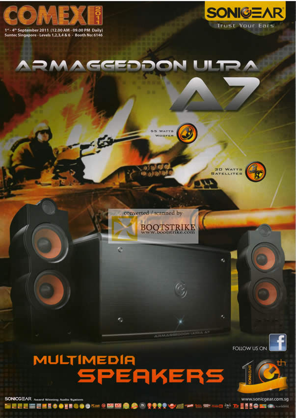 COMEX 2011 price list image brochure of Leap Frog SonicGear Speakers Armaggeddon Ultra A7 Speakers