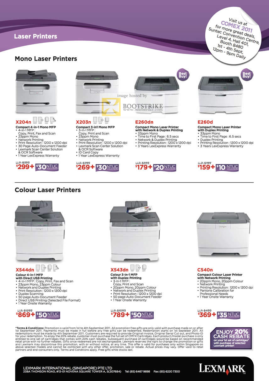 COMEX 2011 price list image brochure of Lexmark Printers Laser X204n X203n E260dn E260d X544dn X543dn C540n