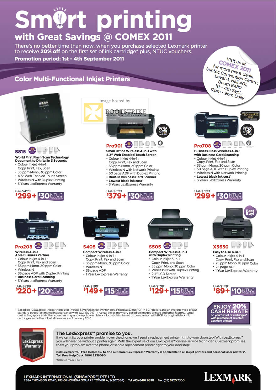 COMEX 2011 price list image brochure of Lexmark Printers Scanner Inkjet Wireless S815 Pro901 Pro708 Pro208 S405 S505 X5650