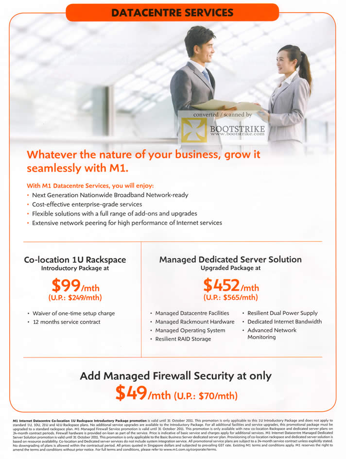 COMEX 2011 price list image brochure of M1 Business Datacentre Co-Lucation 1U Rackspace Dedicated Server Firewall Security