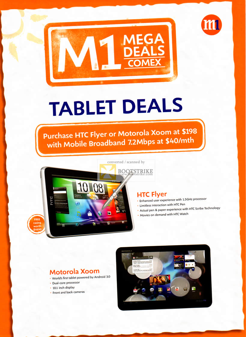 COMEX 2011 price list image brochure of M1 Tablet Deals HTC Flyer Motorola Xoom Mobile Broadband