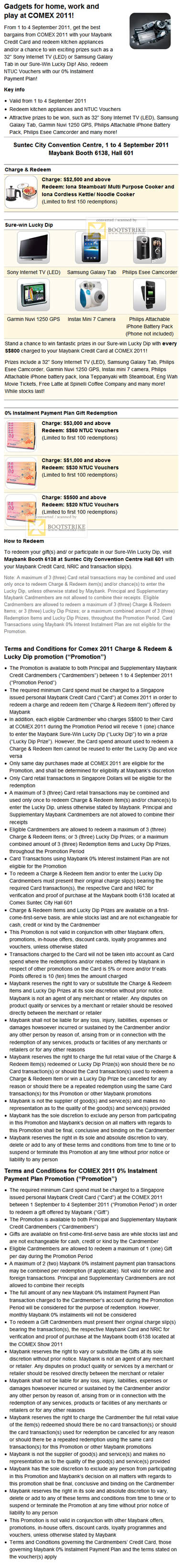 COMEX 2011 price list image brochure of Maybank Charge And Redeem, Sure Win Lucky Dip, Instalment Payment Plan Gift Redemption
