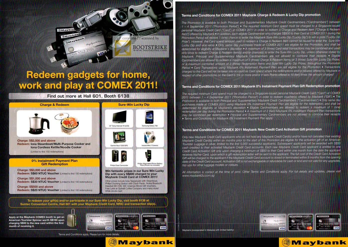 COMEX 2011 price list image brochure of Maybank Redeem Gadgets Charge Sure Win Lucky Dip