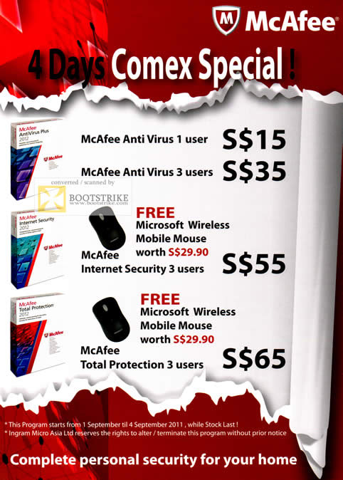 COMEX 2011 price list image brochure of McAfee Anti Virus Internet Security Total Protection