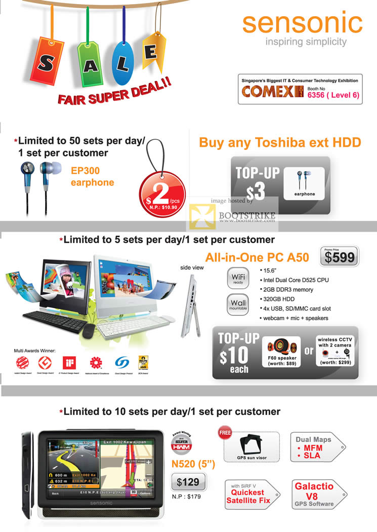 COMEX 2011 price list image brochure of Mclogic Sensonic Earphone GPS AIO Desktop PC A50 EP300 N520